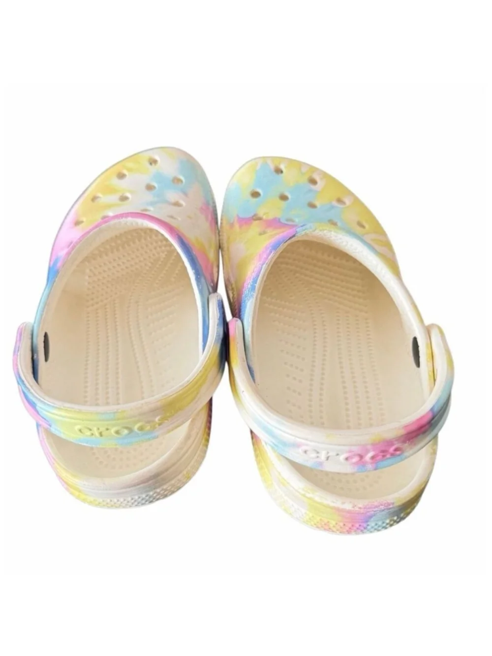 Crocs Classic Tie-Dye Graphic Clogs Pastel White Multi Unisex J4